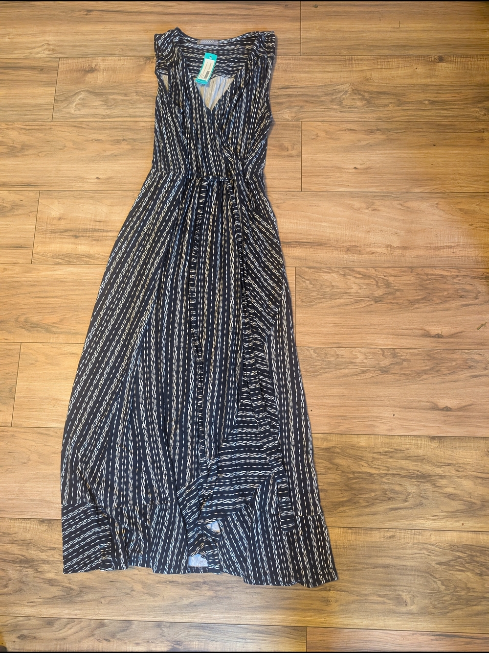 Loveappella Navy and White Striped Sleeveless Maxi Dress